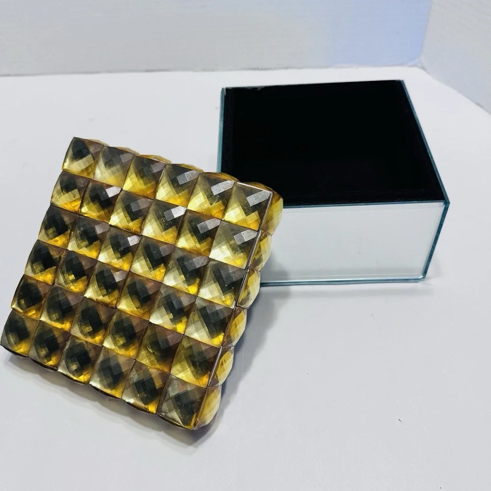 Z Gallerie Stella Lot 2 Gold Studded Jewelry Trinket Box Mirror Textured Square